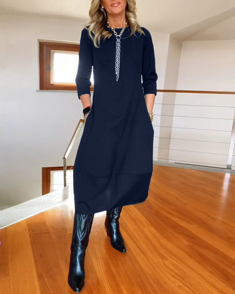 Elegantes Sommerkleid Rundhals Mit Tasche
