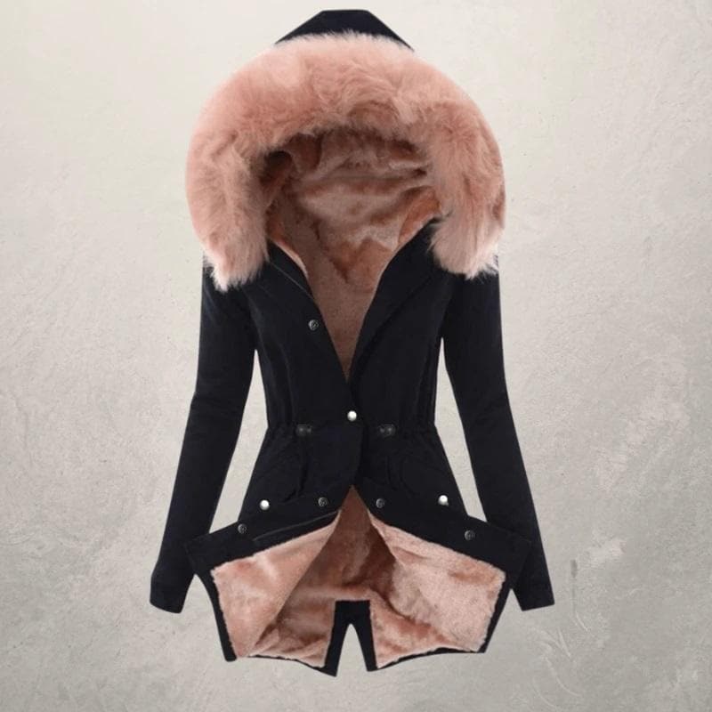 Damen Parka Mittellang Warm Mit Kunstpelz Futter