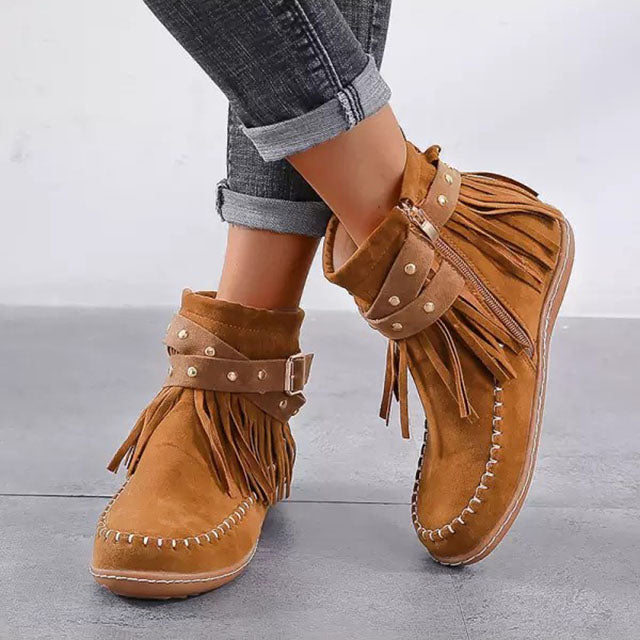 Stiefel Damen Flach Nieten Riemen Schnalle