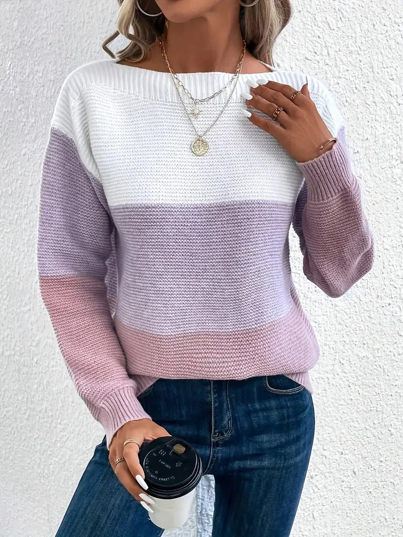 Damen Pullover Langarm Rundhals Farbenfroh