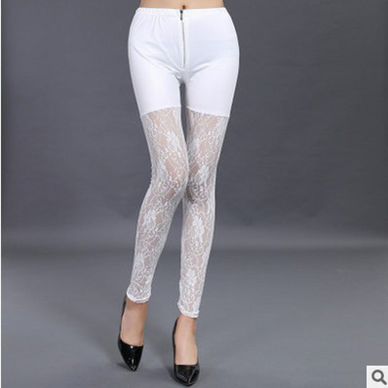 Damen Leggings Mit Spitzen-Detail Hoch Tailliert Elegant
