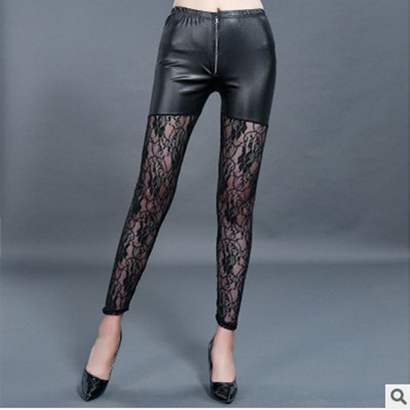 Damen Leggings Mit Spitzen-Detail Hoch Tailliert Elegant