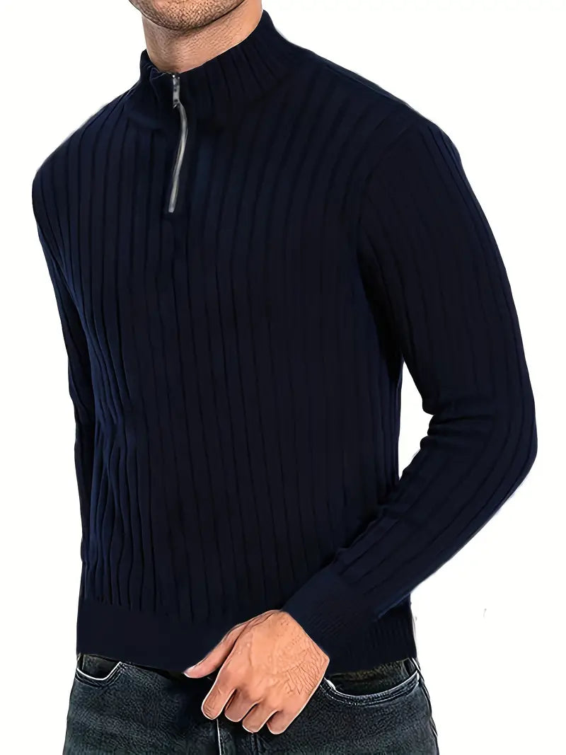 Herren Rollkragenpullover Modern Viertelreißverschluss