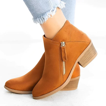 Modische Stiefel Damen Schnellverschluss Dicker Absatz Spitz