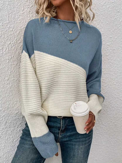 Stylisher Pullover Rundhals Farbblock Design