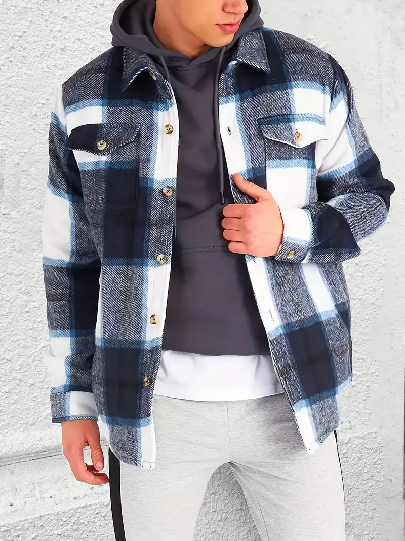 Herren Langarmjacke Karo Muster Modern - IdealeKleiden