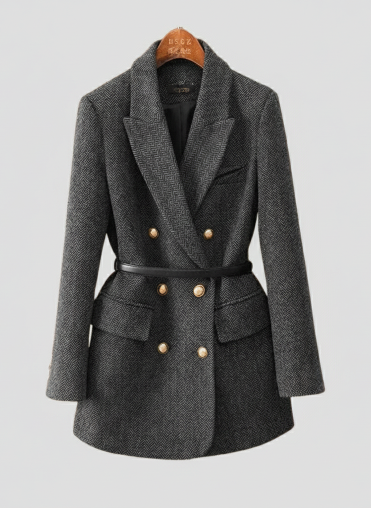 Klassischer Tweed Blazer Mantel Doppelreihig