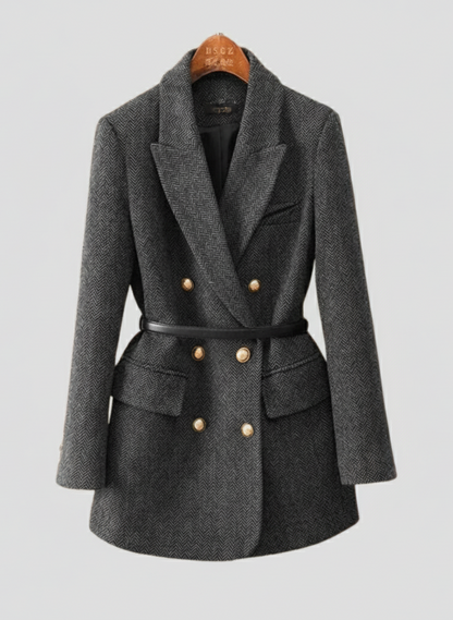 Klassischer Tweed Blazer Mantel Doppelreihig