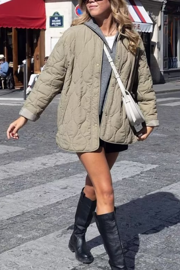 Stylische Winterjacke Rundhals Lockere Passform