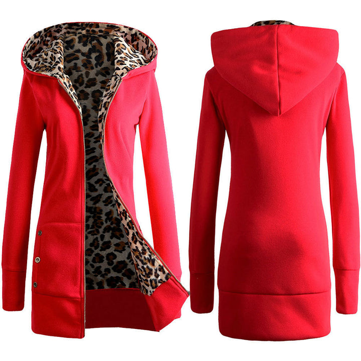 Damen Pulloverjacke Leopard Innenfutter Trendy Style