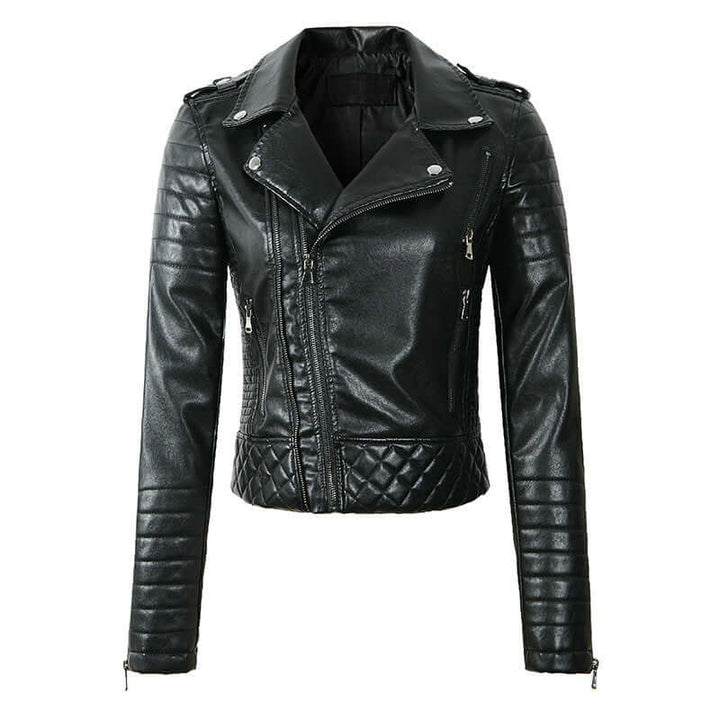 Damen Lederjacke Biker Style Steppung