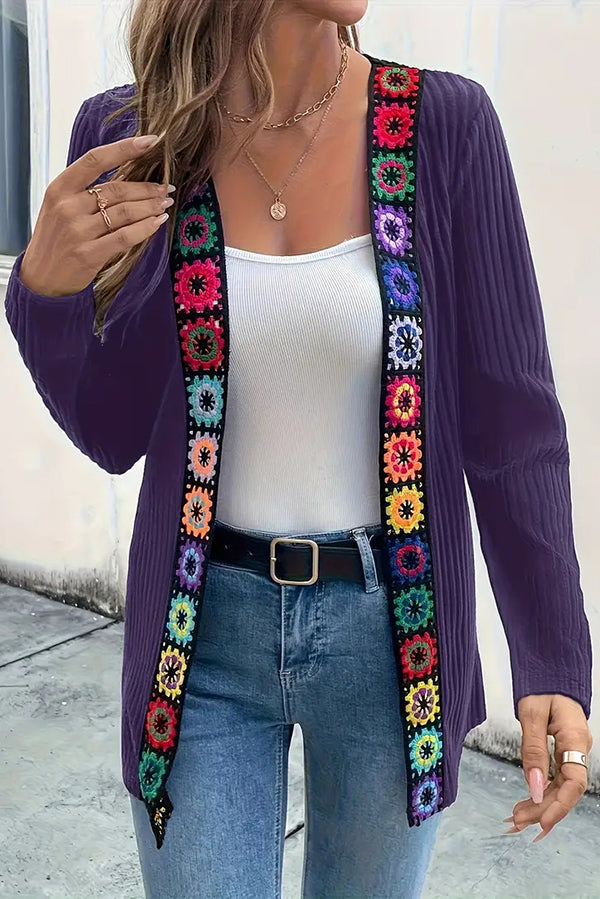Elegante Strickjacke Blumenmuster Langärmlig