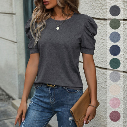 Elegantes Frauen T-Shirt mit Puffärmeln - IdealeKleiden