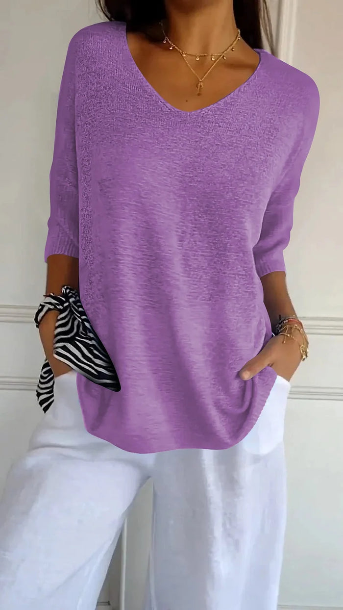 Damen Stricktop V-Ausschnitt Bequem Elegant