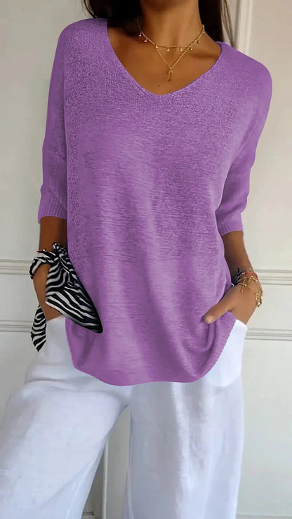 Damen Stricktop V-Ausschnitt Bequem Elegant