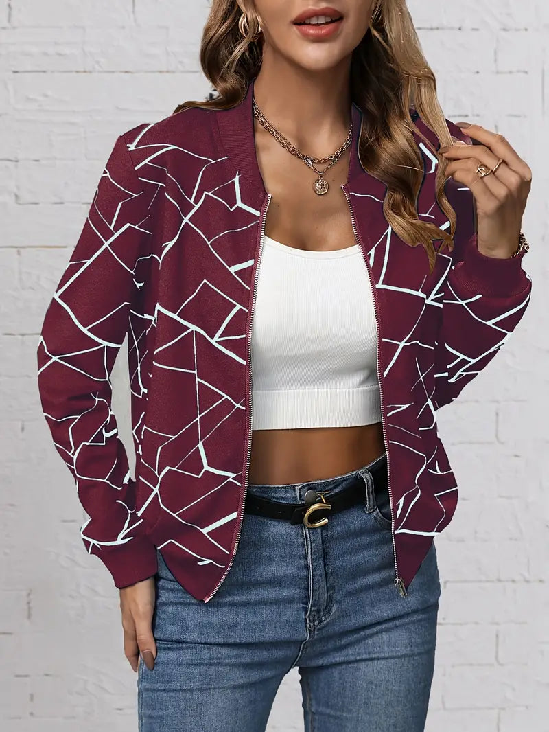 Modische Bomberjacke Geo-Print Reißverschluss