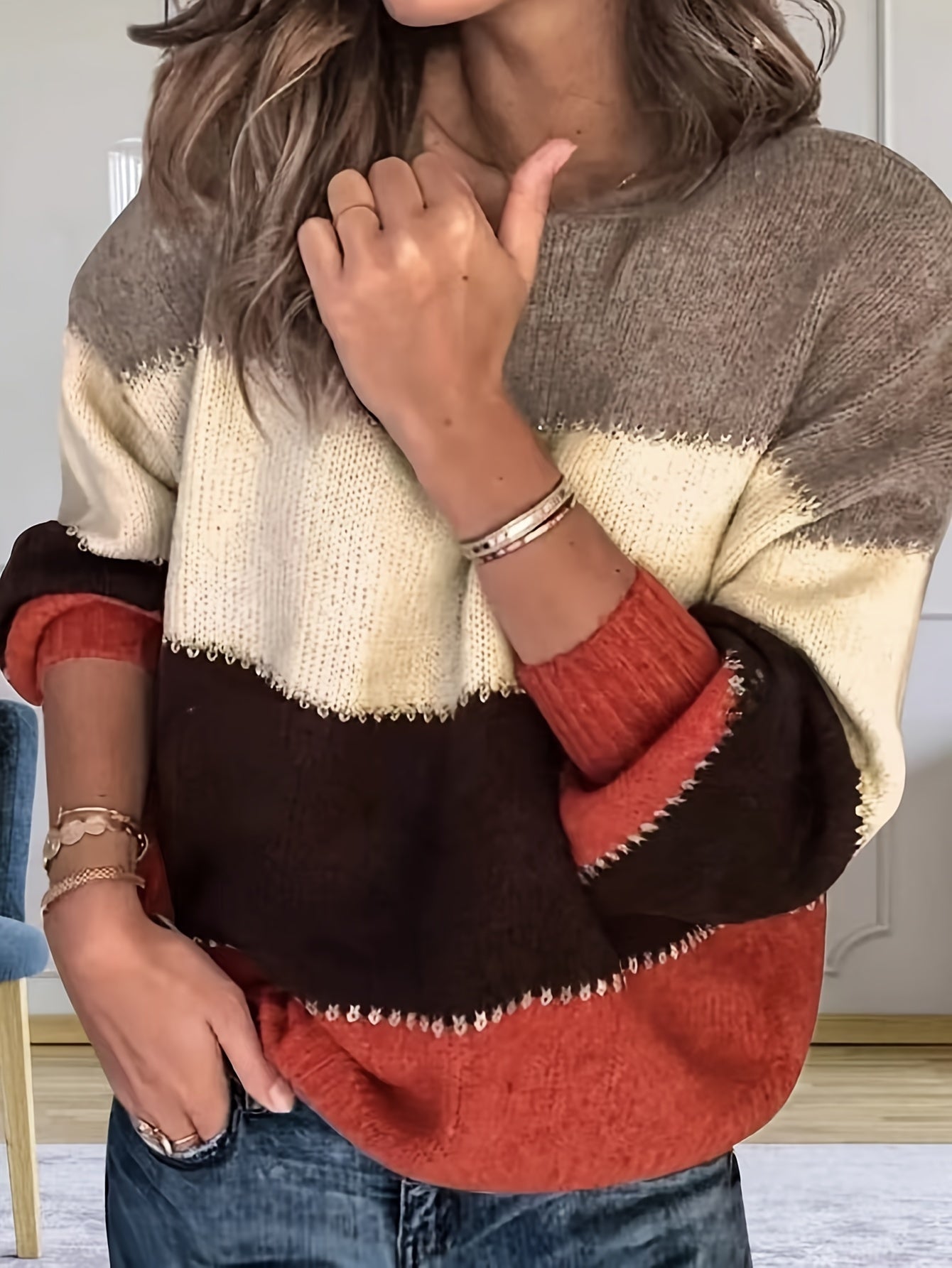 Farbblock Pullover Trendy Damen