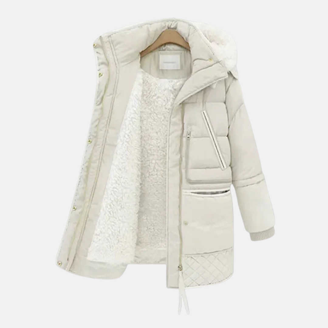 Gefütterter Wintermantel Oversized Kapuze Taschen - IdealeKleiden