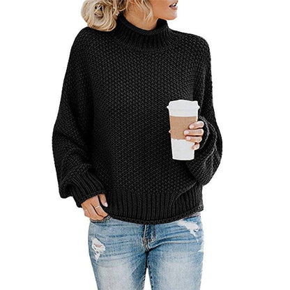 Strickpullover Hoher Kragen Grobstrick Bequem Warm