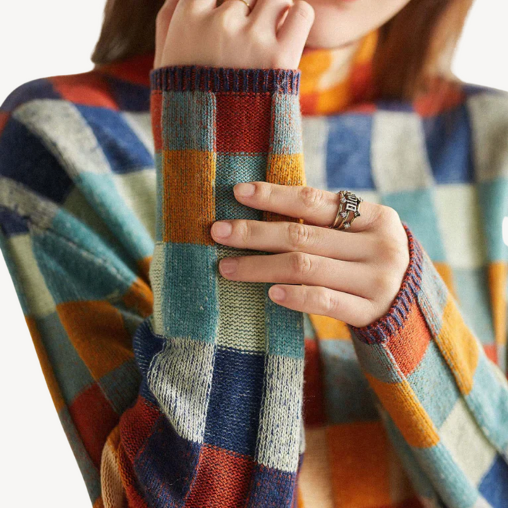 Bunt Karierter Strickpullover Damen Mode - IdealeKleiden