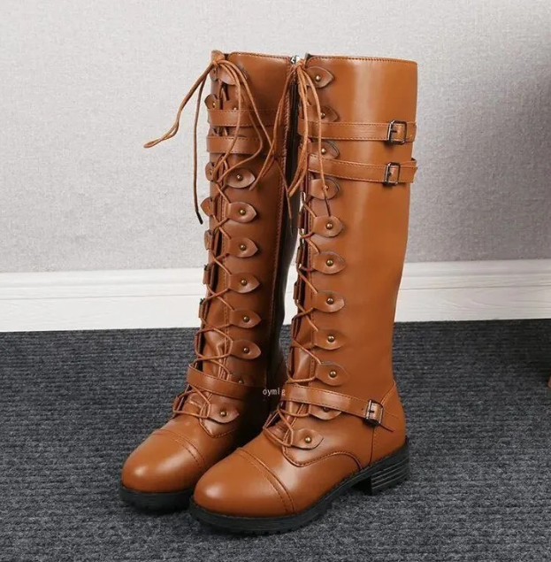 Stilvolle Schnürstiefel mit Schnalle Vintage Look