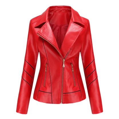 Elegante Lederjacke Frauen Slim Fit Design