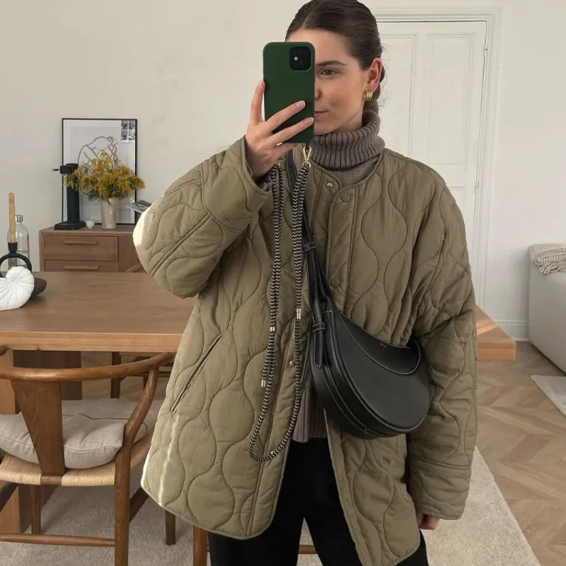 Herbst Winter Jacke Rundhals Bequem Gepolstert
