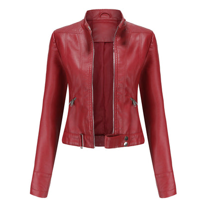 Stylische Damen Lederjacke Mit Kragen