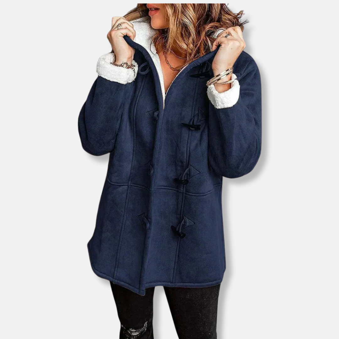 Fleecejacke Damen Kapuze Mittellang Lässig