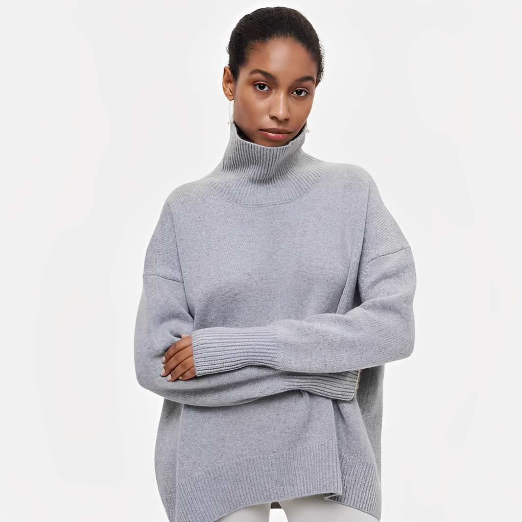 Damen Pullover Lässig Höher Kragen