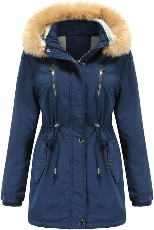 Lovi - Damenmantel Lang Kunstpelz Kapuze Fleece