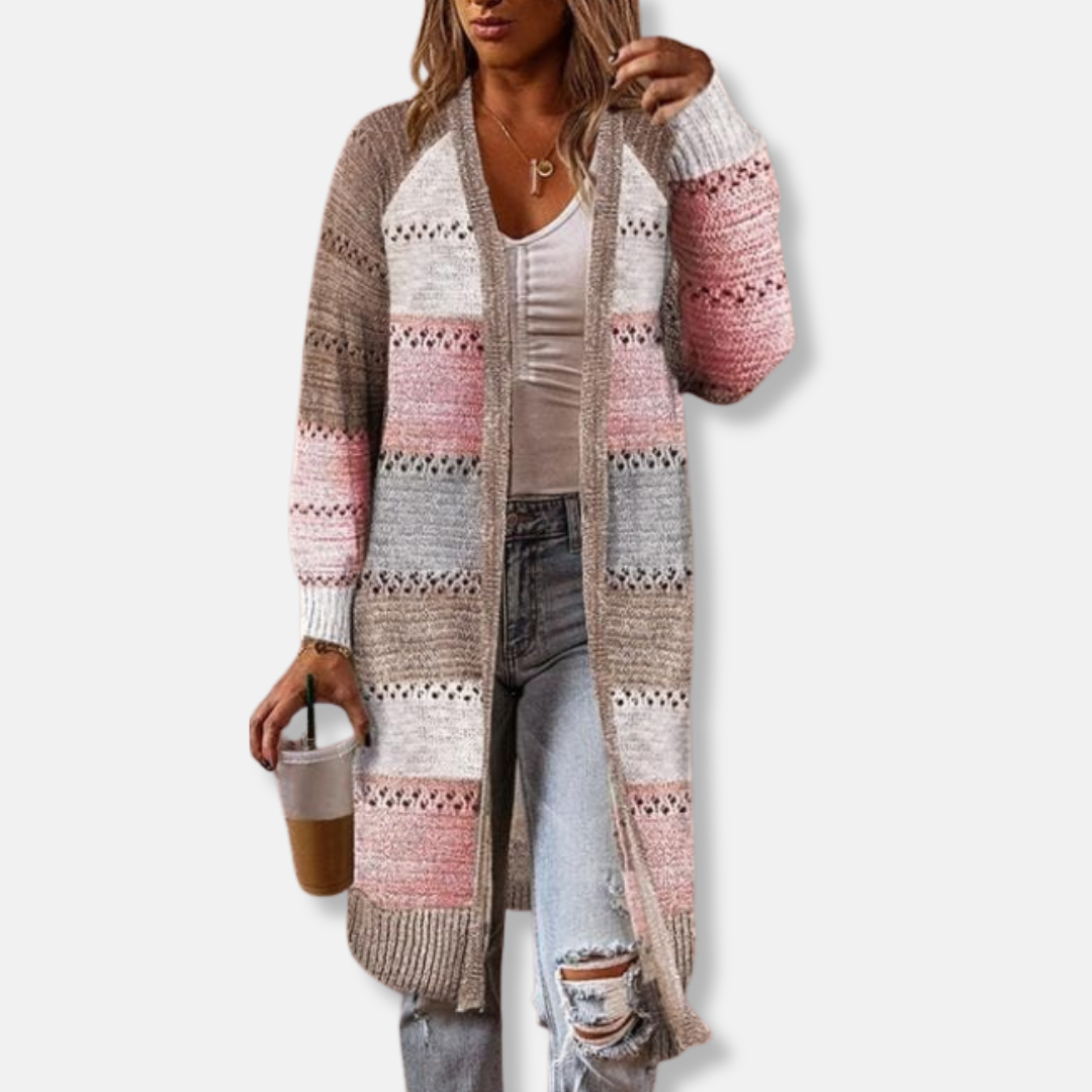 Bequeme Wollstrickjacke Relaxed Fit Streifenmuster