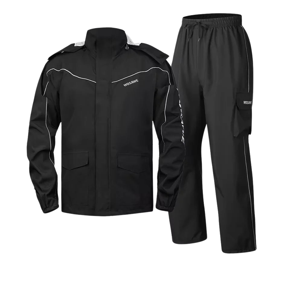 Herren Regenjacke Motorrad Wasserdicht Reflexschwarz