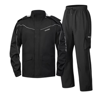 Herren Regenjacke Motorrad Wasserdicht Reflexschwarz