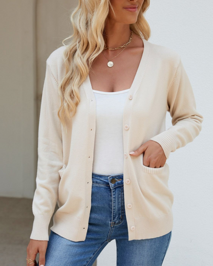 Damen Strickjacke V-Ausschnitt Langärmelig