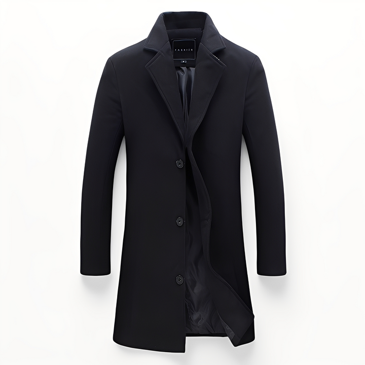 Eleganter Herren Wollmantel Formal Schwarz