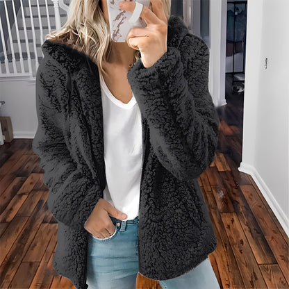 Damen Wolljacke Kapuze Warm
