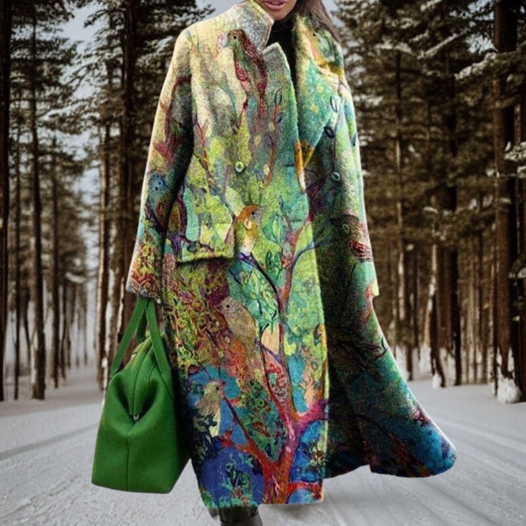 Langes Damenkleid mit Grafik-Print für Herbst Winter