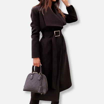 Eleganter Langmantel Damen Relaxed Fit Gold Schnalle