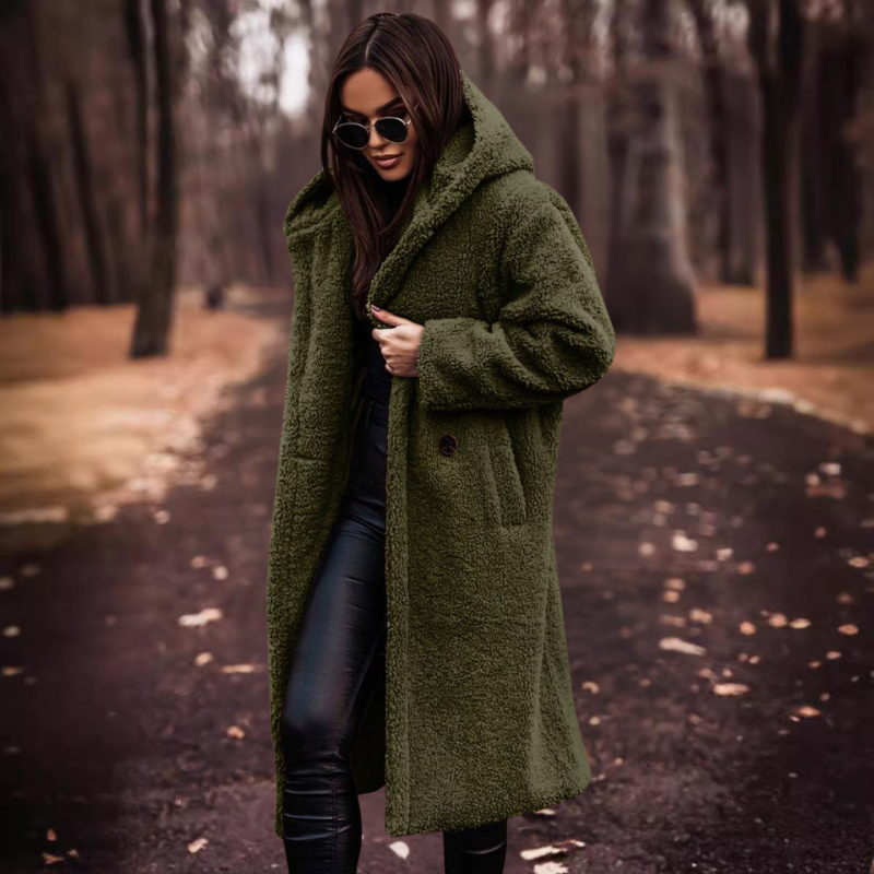 Damen Wintermantel Lang Teddyjacke Kapuze