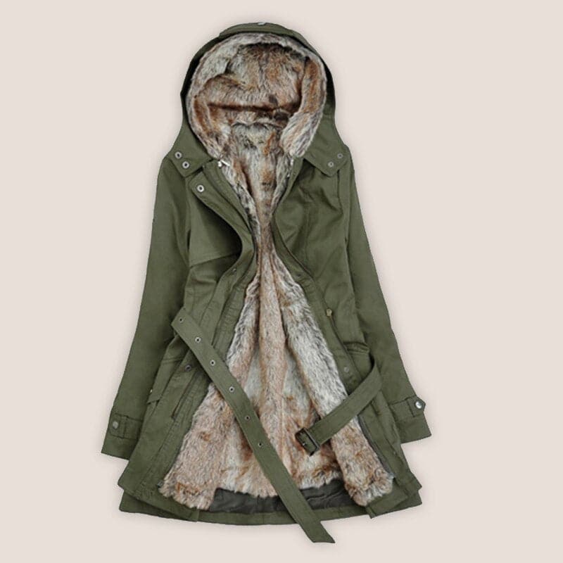 Kunstfell Parka Damen - Warme Kapuzenjacke Mittellang