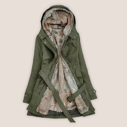 Kunstfell Parka Damen - Warme Kapuzenjacke Mittellang