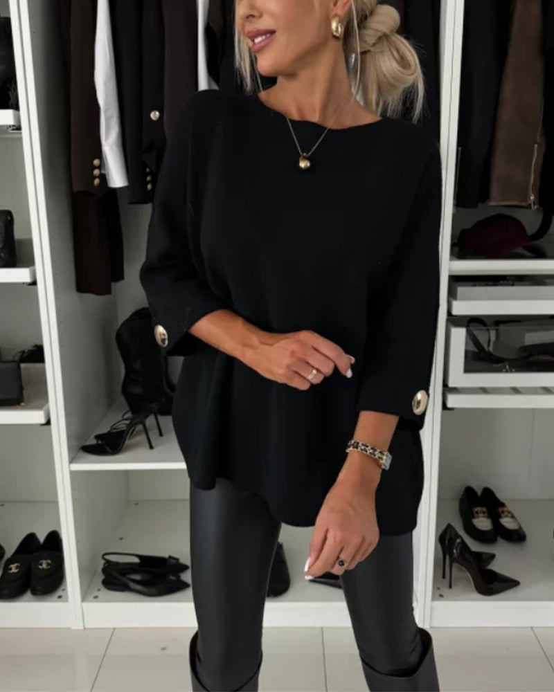 Elegante Pullover Damen Unifarben Rundhals