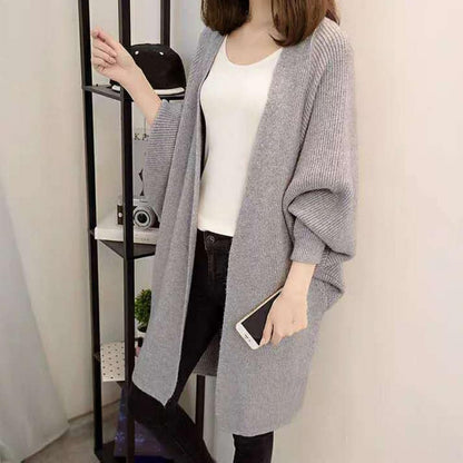 Langer Cardigan Weich Strick Lockere Passform Taschen