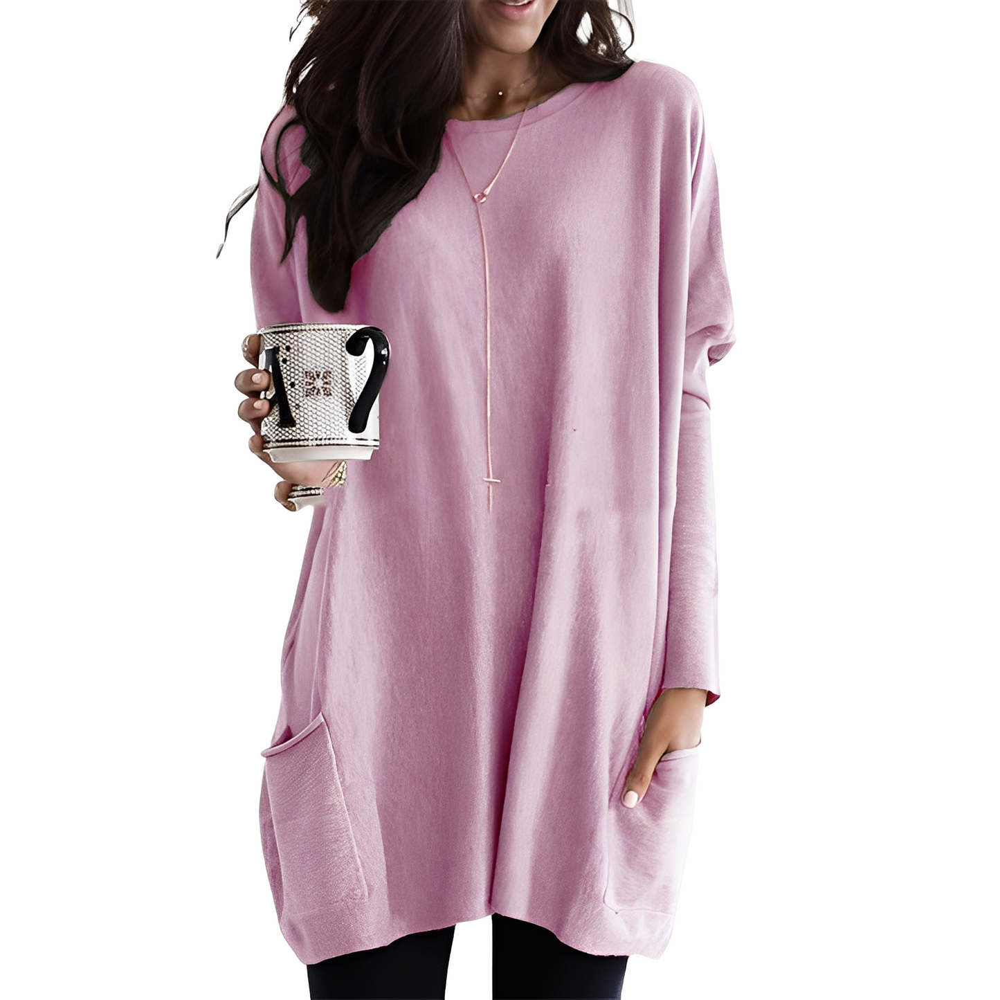 Damen Pullover Lang Bequem Mit Taschen - IdealeKleiden