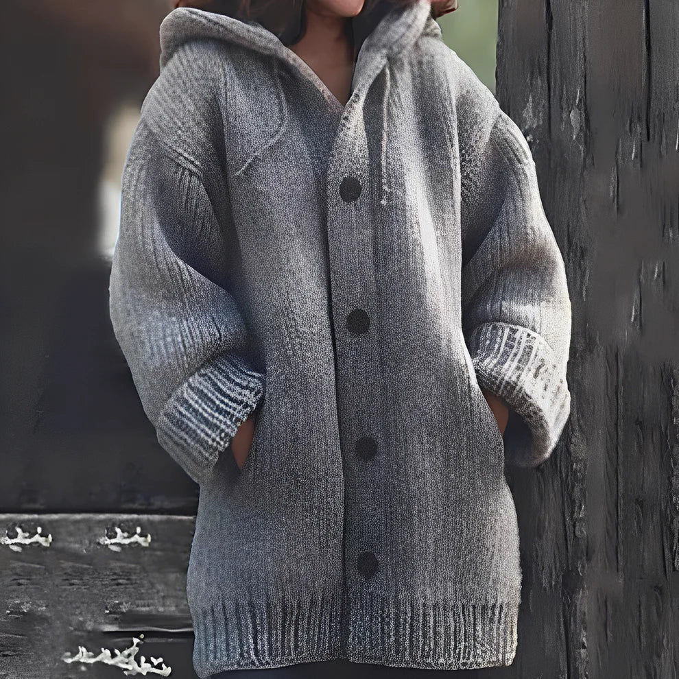 Kapuzenstrickjacke Damen Gemütlich Mit Taschen