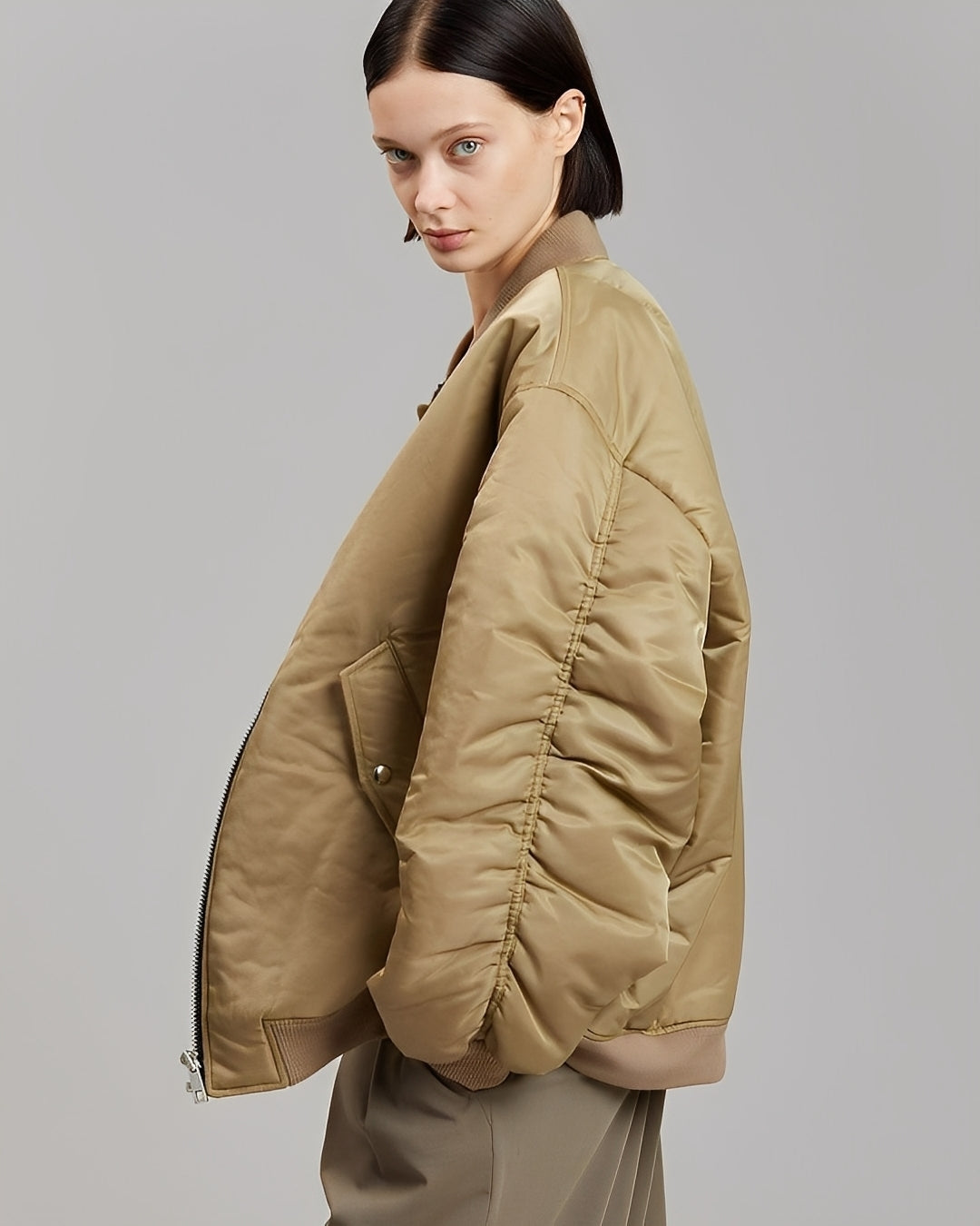 Moderne Frauen Bomberjacke Oversized Stil