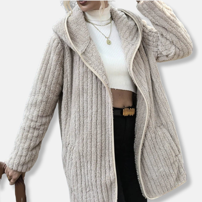 Übergroßer Fleece Cardigan Kapuzen Pullover