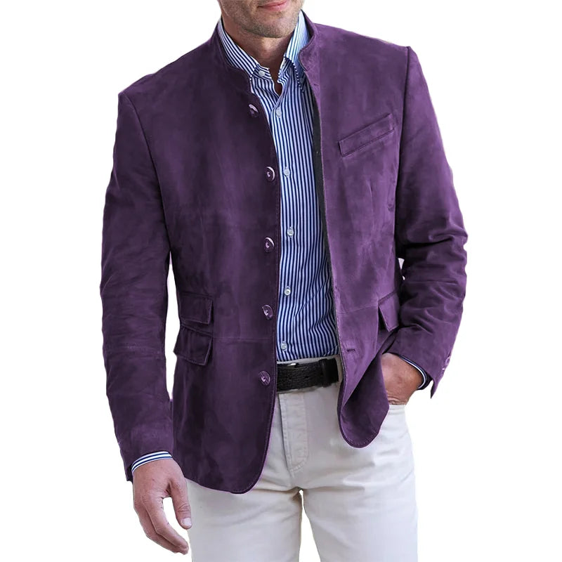 Herren Wildleder Blazer Slim Fit Mandarin Kragen