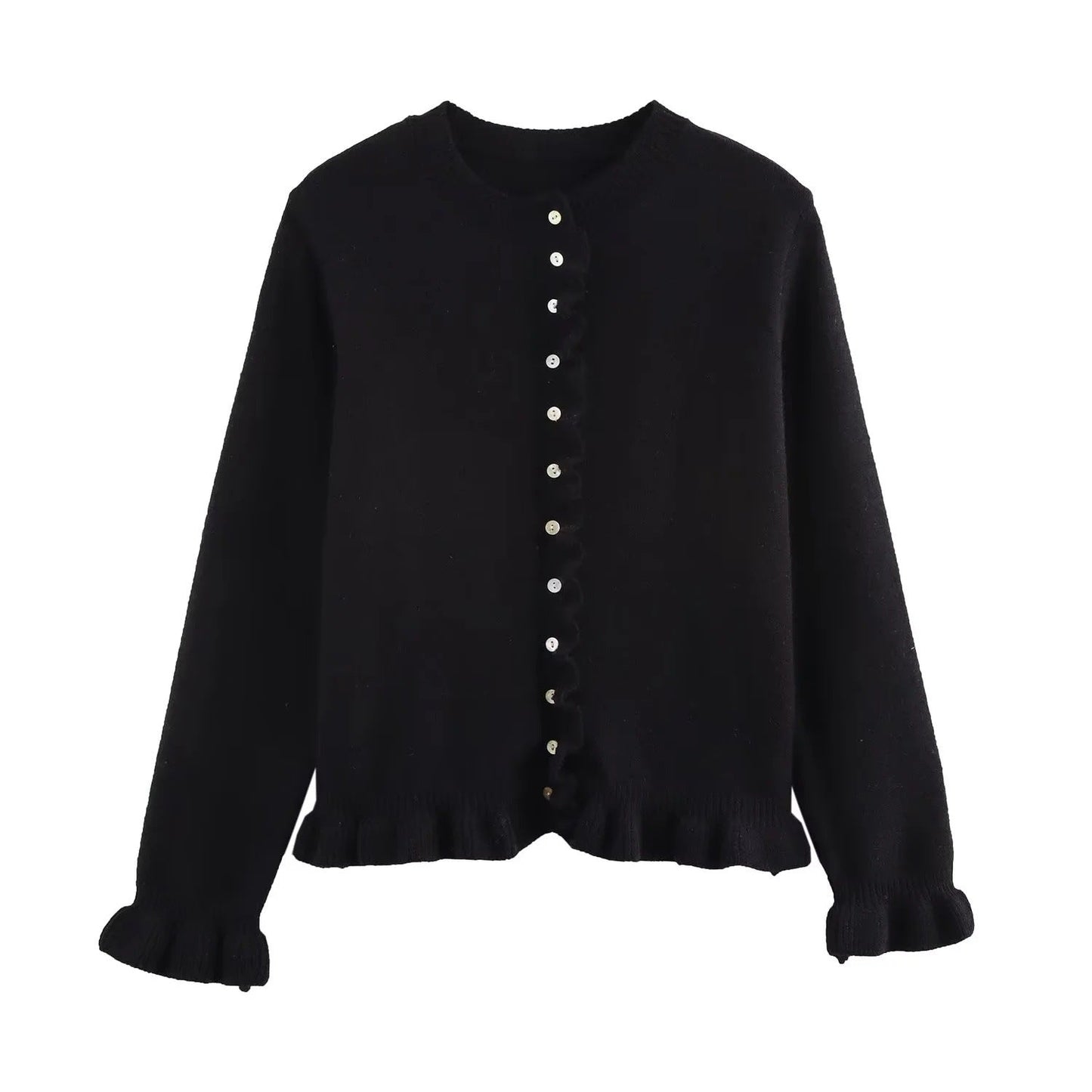 Stylischer Cardigan Damen Rüschen Knopfdesign